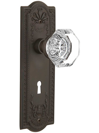 Meadows Door Set with Waldorf-Crystal Glass Knobs and Keyhole - 2 3/8 in Oil-Rubbed Bronze.